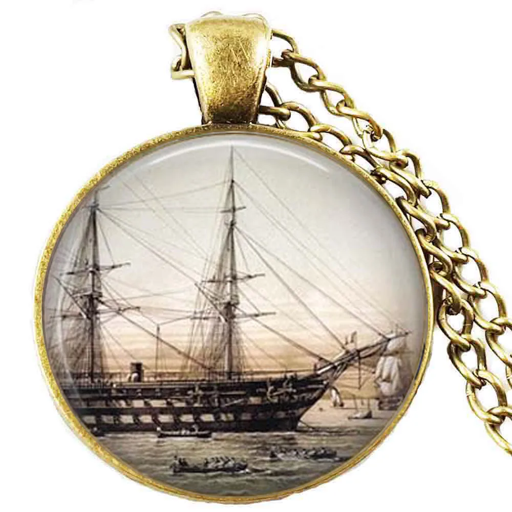 

Vintage Ship necklace , Sailboat jewelry, Old Ship necklace , ancient ship pendant , Old sailing ship jewelry