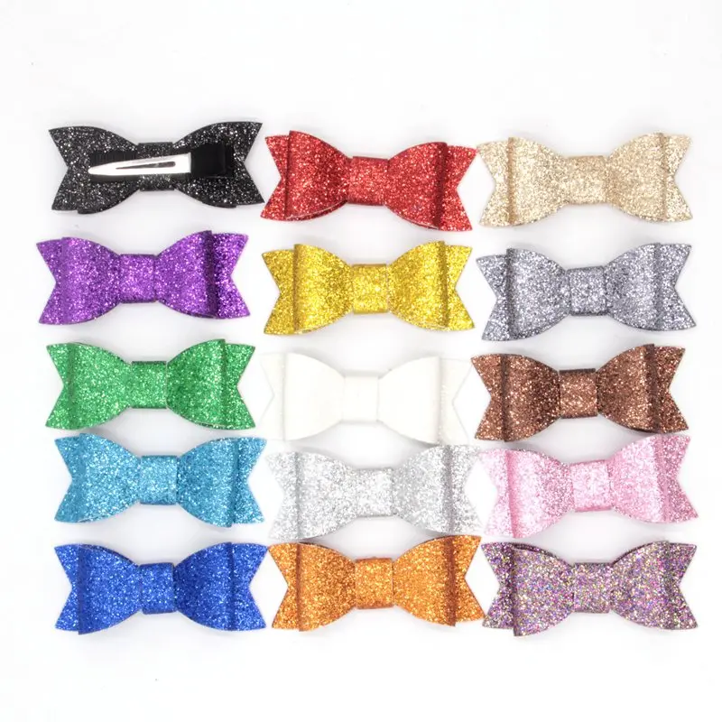 

450Pcs/Lot 3" Glitterr Bow With/Without Clips Hair Accessories Leather Synthetic Hairpins Bling Sequins Barrettes Headwear