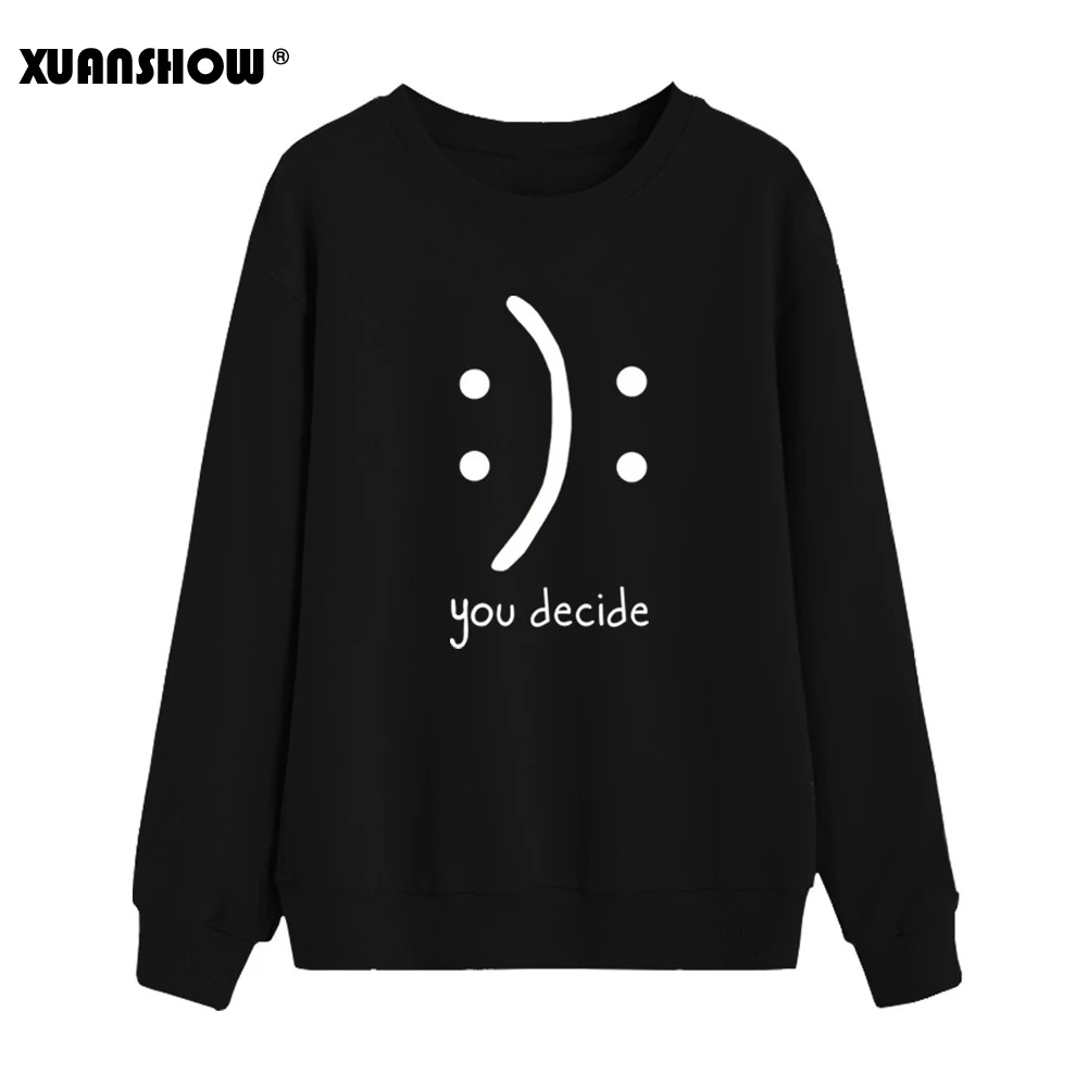 Black XUANSHOW Новое поступление негабаритных унисекс осень зима пара Флисовые Кофты забавные изображения печатных Женская милая Толстовка - Цвет: Black