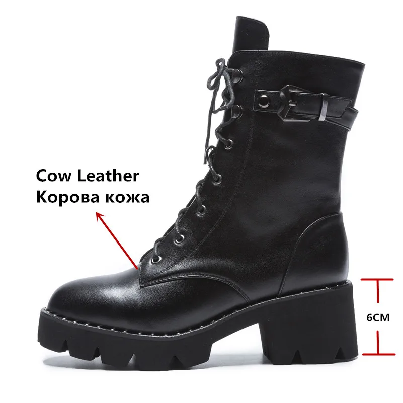 Женские мотоциклетные ботинки FEDONAS теплые из натуральной кожи на высоком каблуке