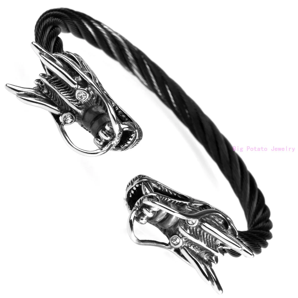 76 г высокое качество серебро золото черный цвет кабельная цепь с головой дракона