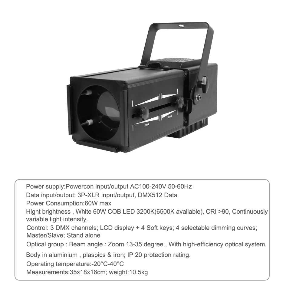 ALUMOTECH 60 Вт COB 6500K дневной свет LED Zoon профиль освещение DMX512 3 канальный сценический |