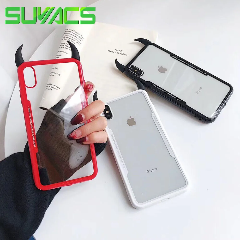 SUYACS чехол для телефона для iPhone XR XS Max 6 6S 7 8 Plus X Hot Devil Horn акриловый прозрачный мягкий Графический чехол для телефона