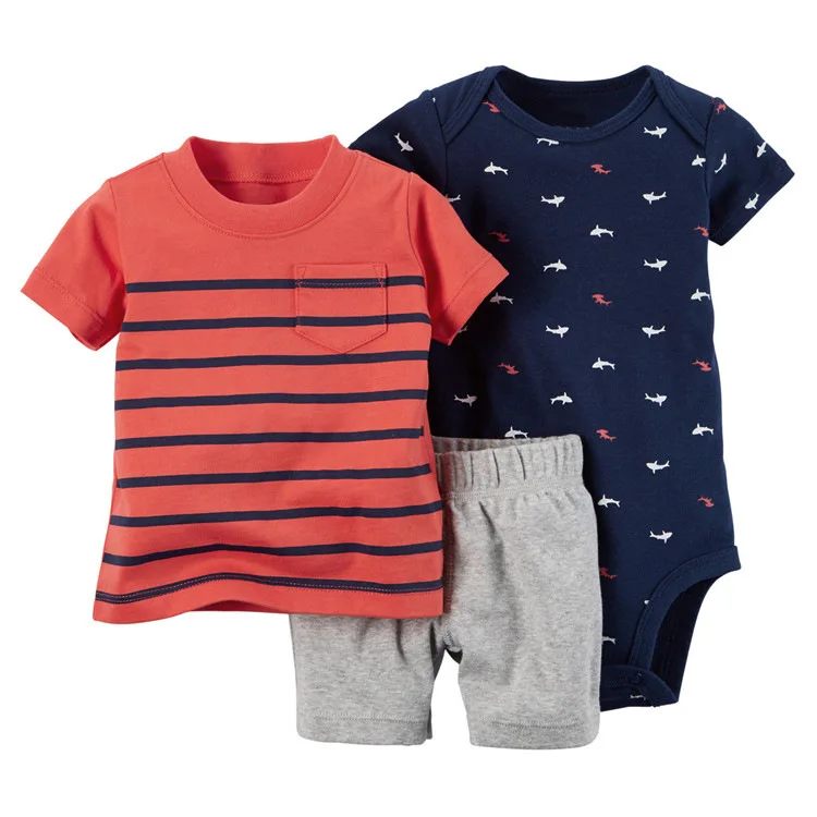 Лето 2018 комплект из 3 предметов для маленьких детей футболка + babysuit шорты костюм