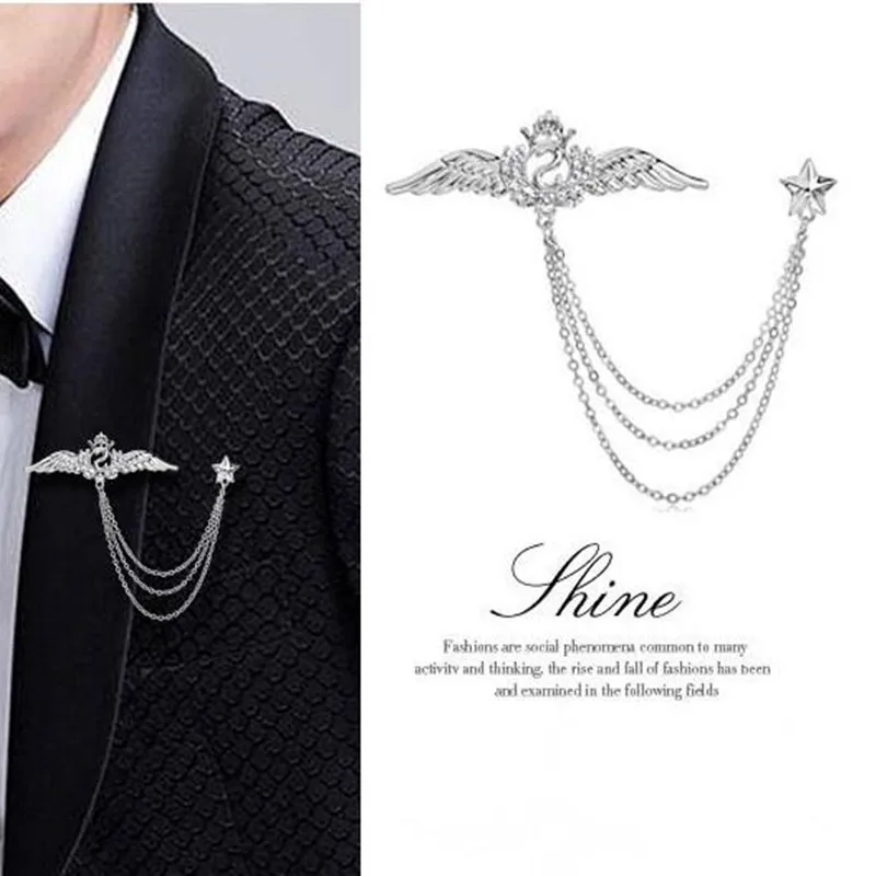 Bovvsky золотого и серебряного цвета брошь на воротник в виде крыла короны звезды с