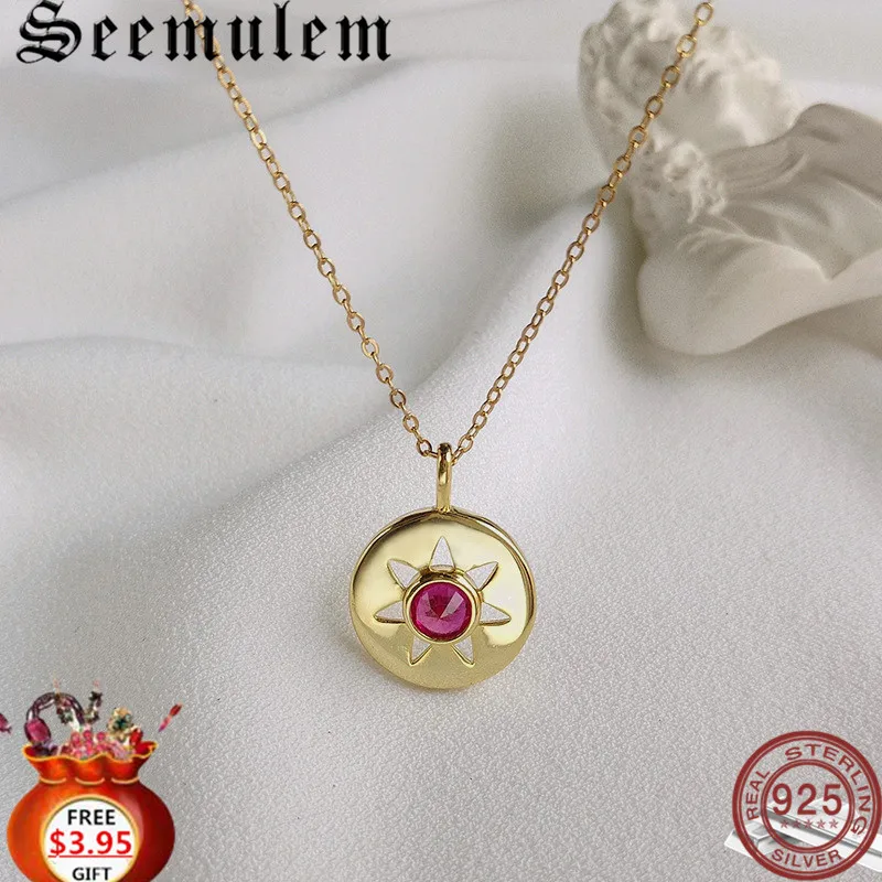 Seemulem подвеска с красным кристаллом Настоящее 925 серебро 2019 женское ожерелье из