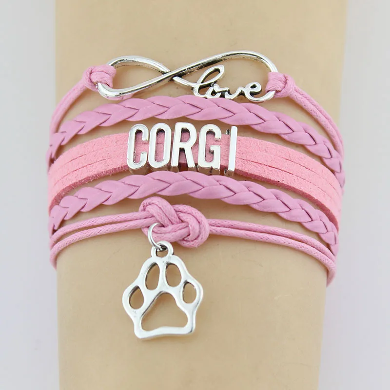 10PC/lot Infinity Love Corgi Paw Charm Wrap Bracelets Print Charms Animal Bracelet Gifts For Women &amp Men Jewelry | Украшения и