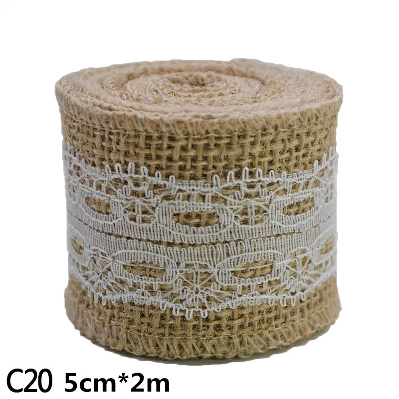 C20 2M 5cm Burlap Rolls Hessian Jute Lace Ribbons Vintage Rustic Wedding Ornaments DIY Craft Supplies Birthday Gift Box Package Rope - Цвет: C20