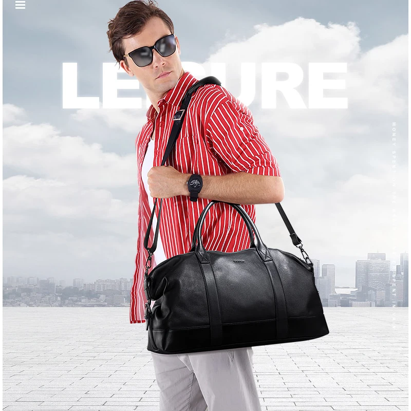 

BOPAI 100% Genuine Leather Men Travel Bags Top Layer Cow Leather Handbag Duffle Bag Waterproof Luggage Bag Business Weekend Bags
