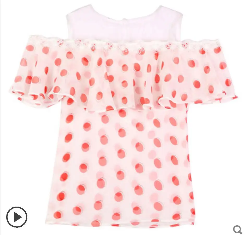 

Summer Chic Sweet Lace Polka Dot Slash neck Women Tunic Butterfly Sleeve Pink/Black Loose Female Chiffon Shirt Off Shoulder Top