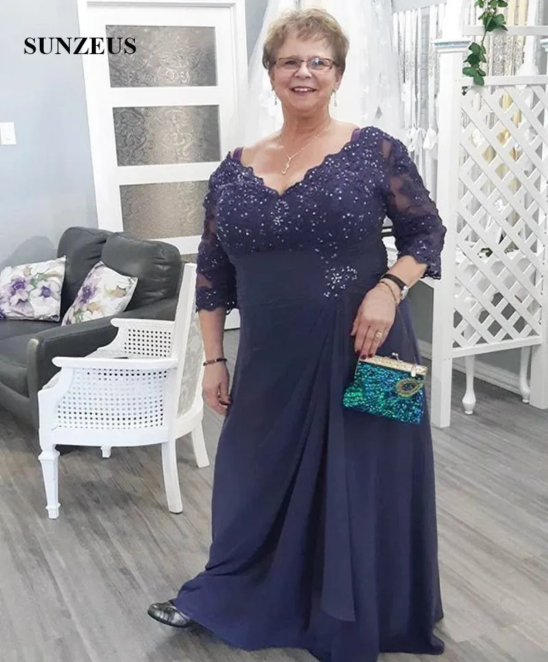 Длинное шифоновое платье для матери и жениха трапециевидной формы с короткими