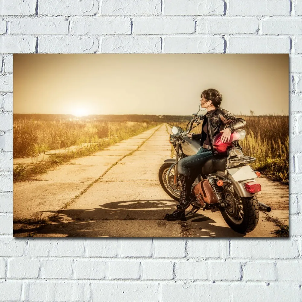 Motorcycle roads Girl jacket Wallpaper Picture Wall Art Poster Canvas Cloth Printed for Room Decor