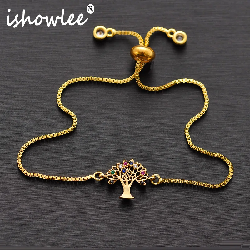 Браслеты ISHOWLEE с золотым деревом жизни для женщин и мужчин подвеска камнями