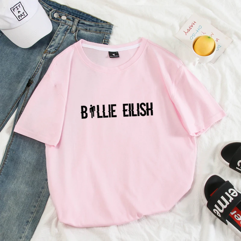 Billie Eilish Мужская футболка Женская Harajuku пастельные цвета буквы летние топы полный хлопок короткий рукав Уличная панк футболки
