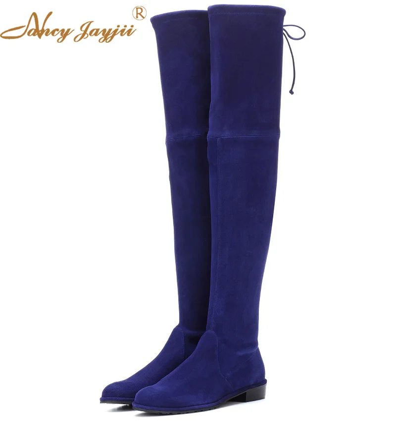

Lowland Skimmer Suede Over-the-Knee Women Boots Winter/Spring Black&Blue Fringle Flat Med Heels High Boots Shoes Nancyjayjii