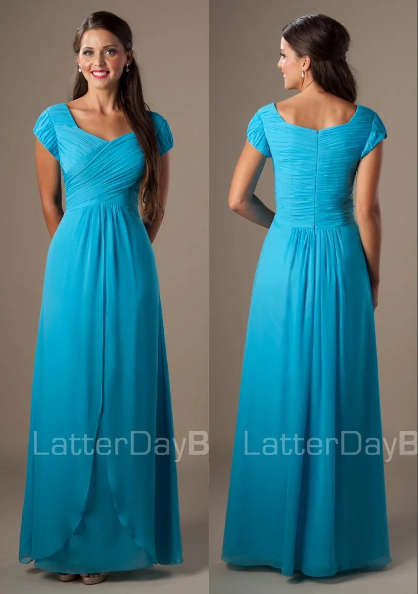 Синие трапециевидные Длинные Формальные шифоновые скромные платья для подружки