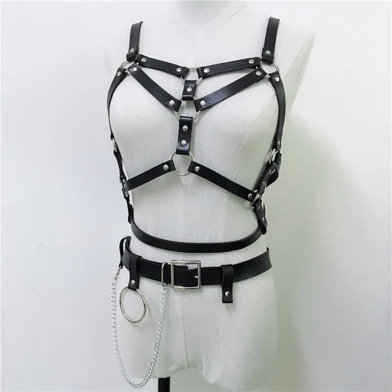 Готическая Черная кожа жгут 2 шт набор подвязки сексуальные связывание ремни