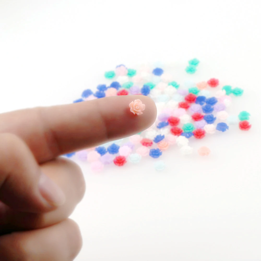 100 штук крошечных разноцветных микс плоских задней 3D кабошонов из смолы для