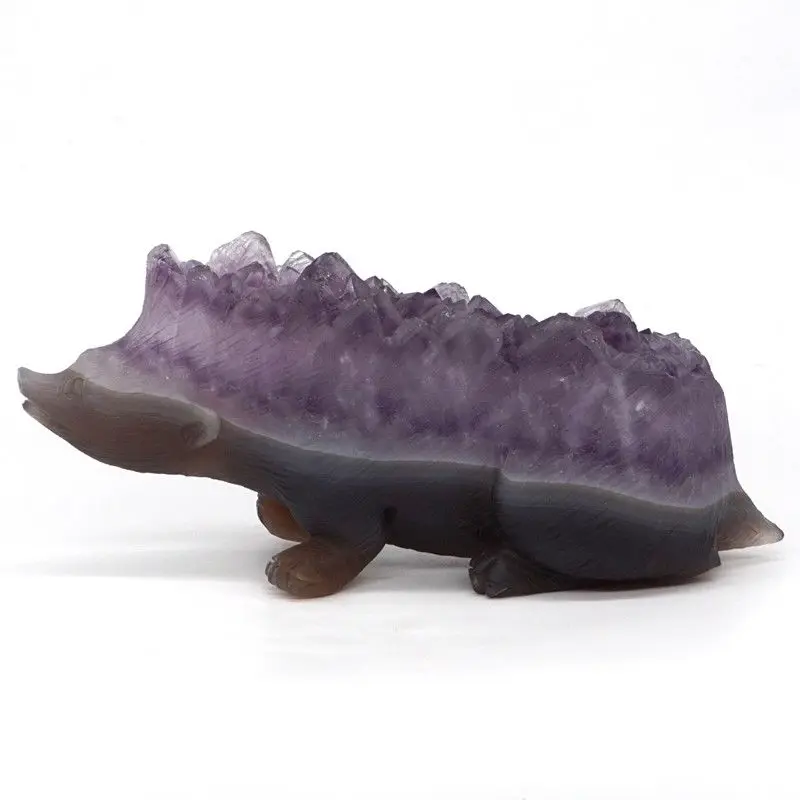 6.3&quot Hedgehog Statue Natural Agate Geode Amethyst Cluster Crystal Carved Crafts | Декор для дома