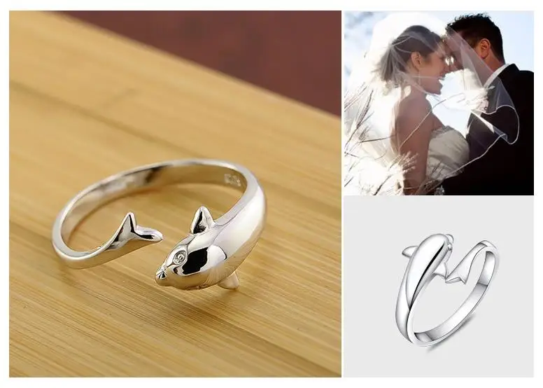 TJP Lovely Dolphin Lovers Adjustable Female Finger Rings Jewelry Silver Plated For Women Wedding Engagement Hot | Украшения и