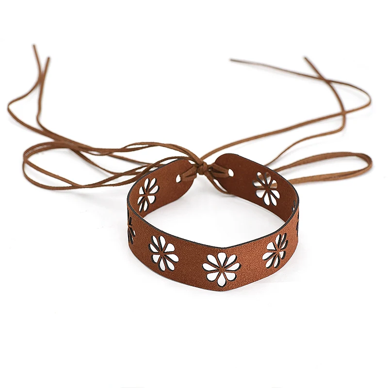 2017 ожерелье чокер из коричневой замши в стиле панк винтажное с ажурным цветком и