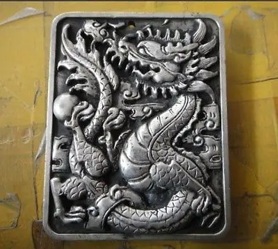 Китайский Старый Мельхиор тибетский серебряный глубокий Дракон резной Кайлин