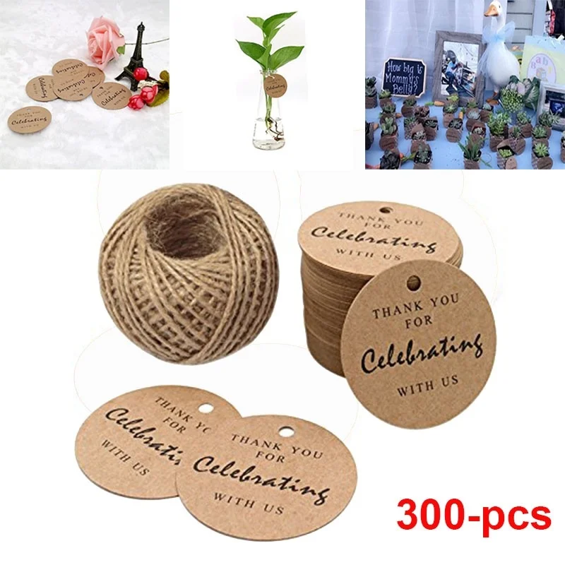 

300Pcs Kraft Paper Gift Tags 1.2 inch Thank You for Celebrating with Us Tags Wedding Party Favors For DIY Crafts Garment Tags