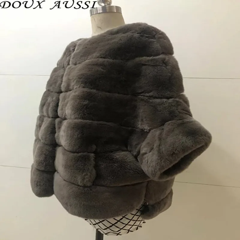 DOUX AUSSI шуба из кролика Рекс женская зимняя однотонная кроличья кроличьего меха