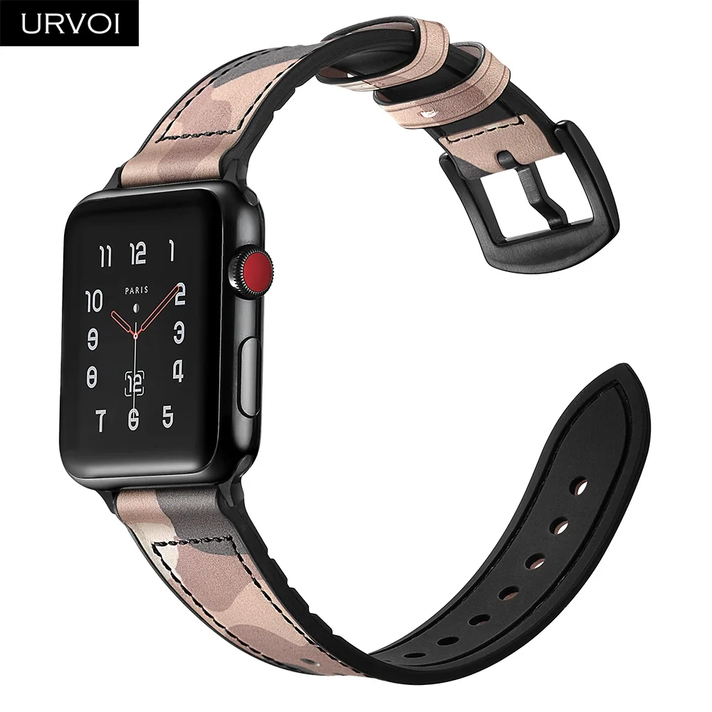 URVOI ремешок для apple watch 5 4 3 2 1 кожаный наручных часов iwatch 38/40/42 44 мм ремень из