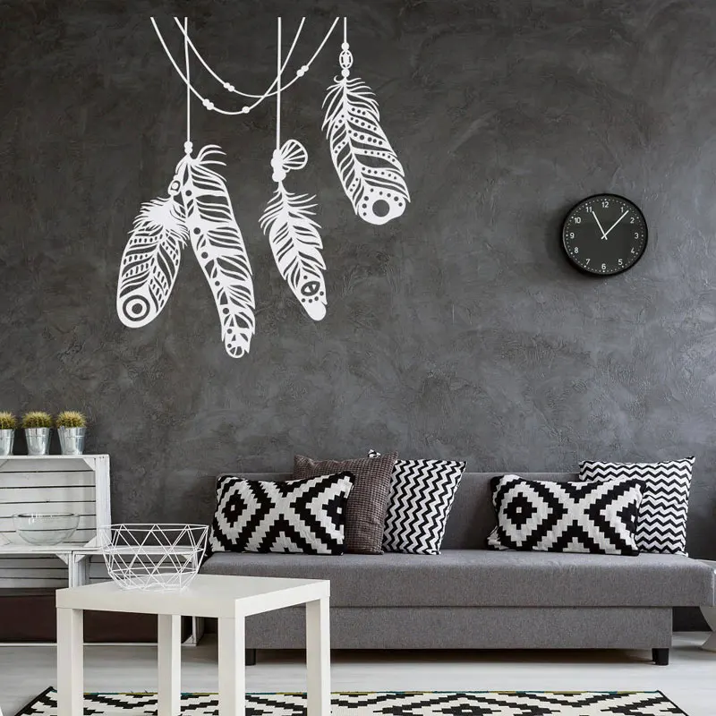 

Feather Vinyl Wall Decals- Boho Wall Decor for Home- Bohemian Wall Decal Bedroom Feather Design Home Decoration DIY LR37