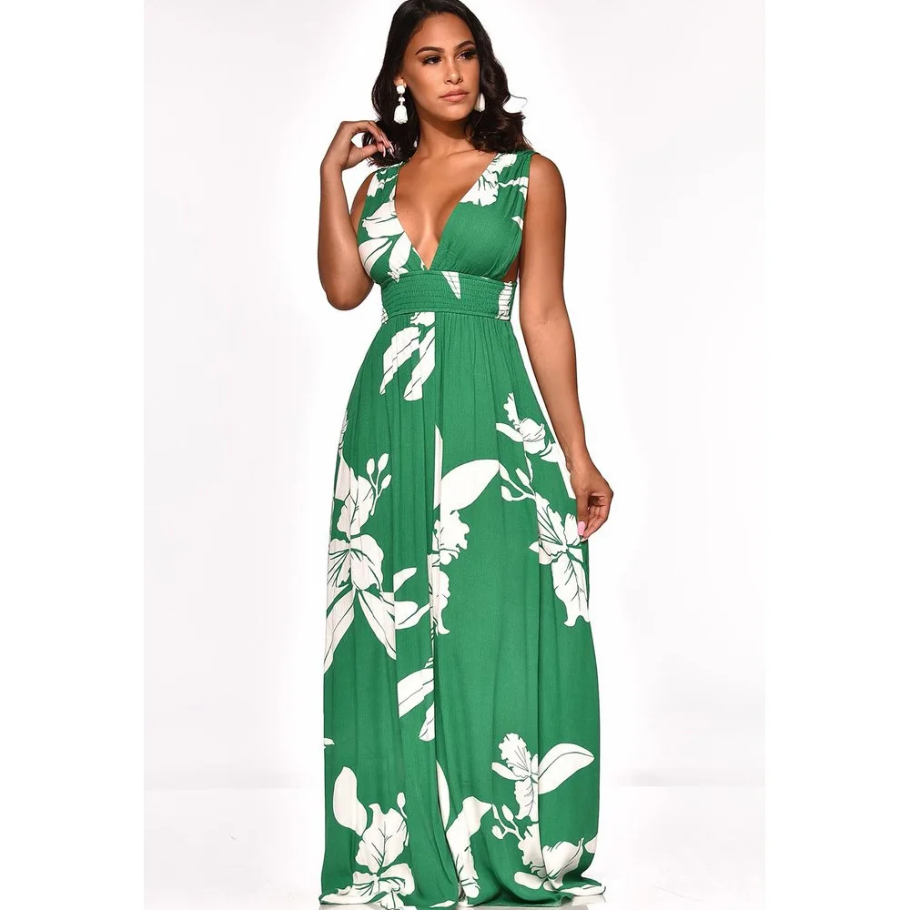 Женский богемный длинный пляжный сарафан с открытой спиной и V образным