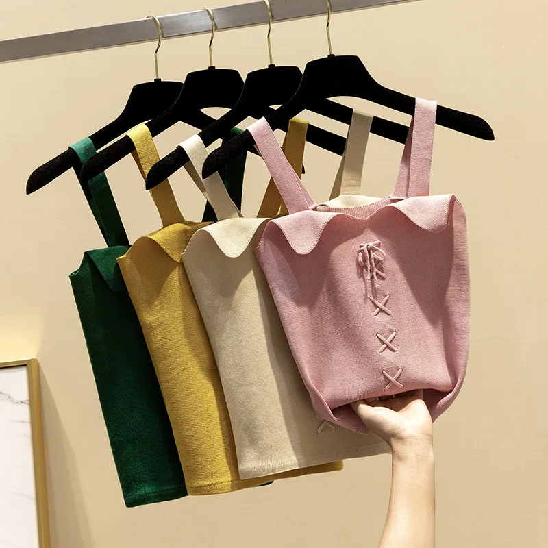 Женская однотонная Трикотажная майка на бретельках Новинка лета 2019 сексуальная