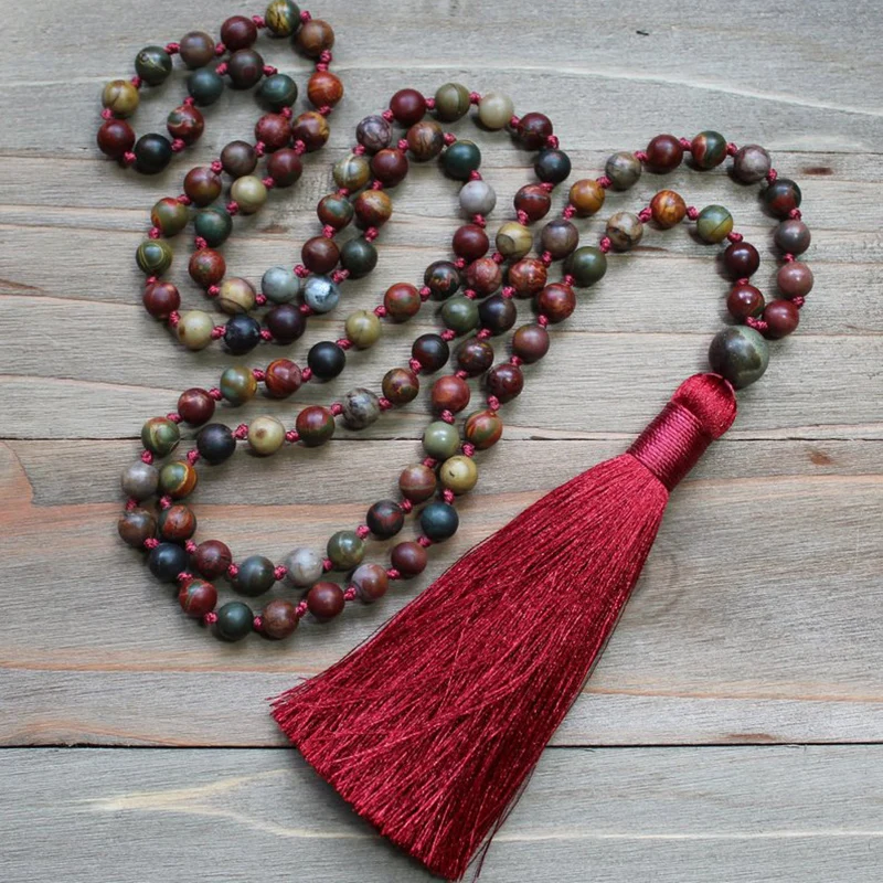 Ожерелье с Красной кисточкой для женщин 108 Mala Beads ожерелье в стиле бохо ювелирное
