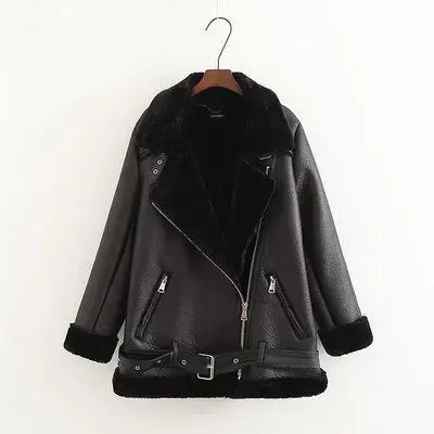 black Popular Women's Autumn And Winter Warm Imitation Leather Jacket With Fur Collar Ladies Black Motorcycle& Riding Jacket Coat - Цвет: black