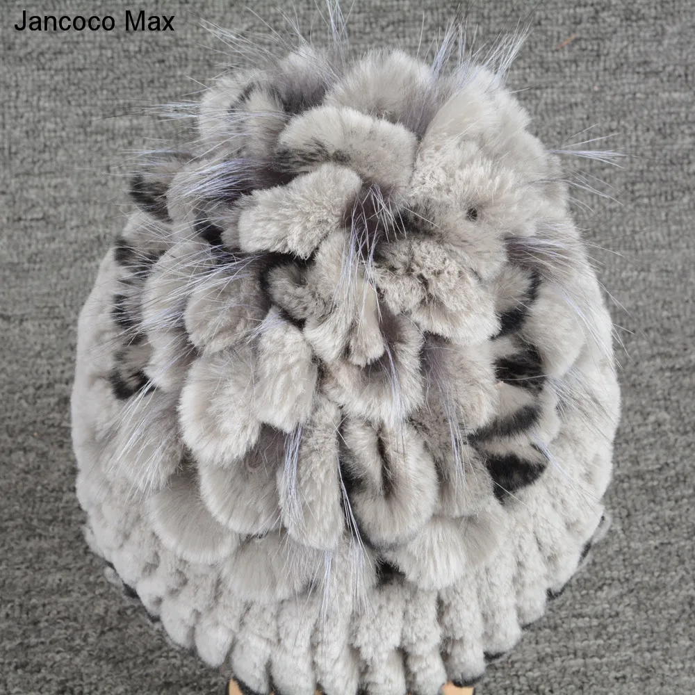 Jancoco Max женские зимние модные шапки из натурального меха кролика рекс шапочки женские высокого качества Skullies теплая шапка S7144