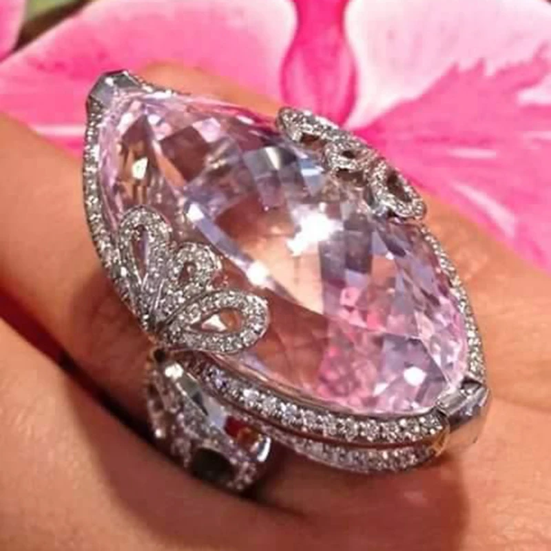 Moda Mujer Love кольца для женщин свадебный подарок кольца серебряное большое кольцо с розовым камнем Роскошные Ювелирные Изделия Bague Femme девушка Anillos O5/X776