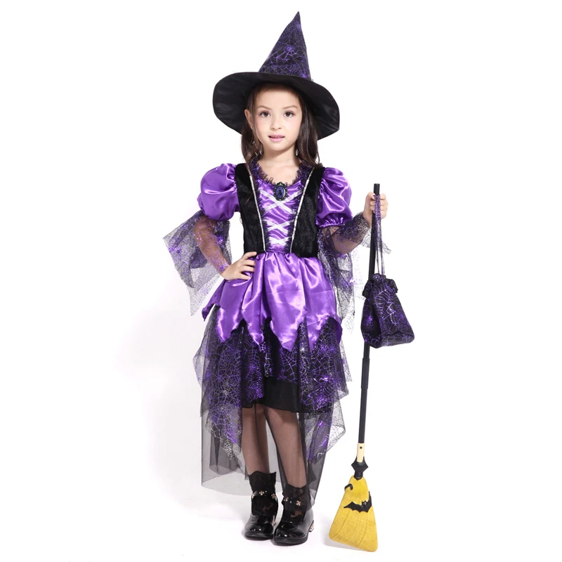 Новое поступление фиолетовый костюм ведьмы на Хеллоуин для девочек игривое