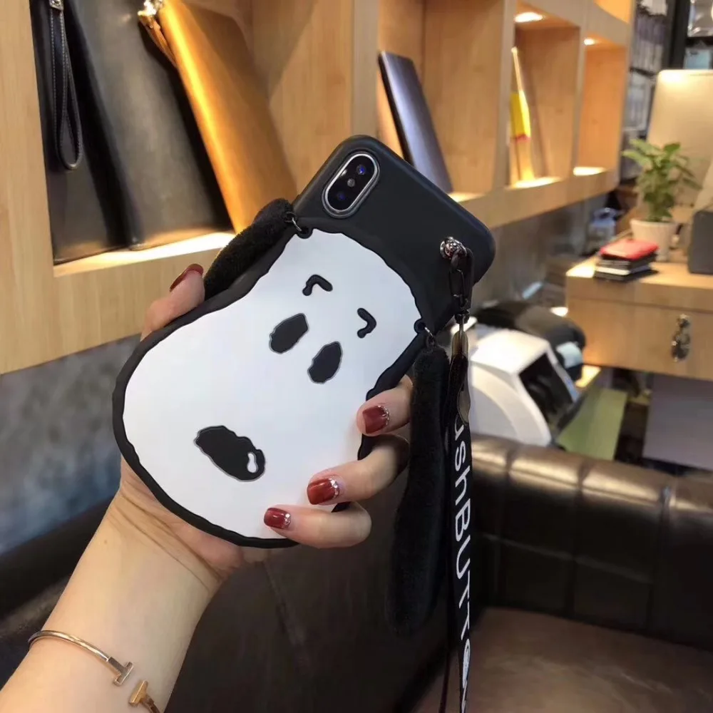 Lovely 3D Dog Phone Case for iPhone X XR XS Max Soft Silicone Cute Puppy Hand Rope Back Cover case 7 8 Plus 6 6S |