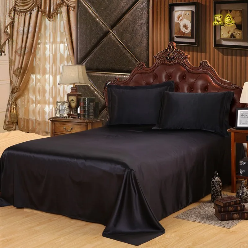 Постельное белье из сатина и шелка однотонная черная простыня с Seet King Queen Twin без