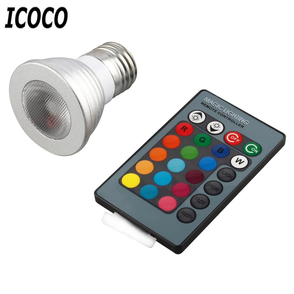 Светодиодная лампа ICOCO E27 5 Вт многоцветная сменная RGB с дистанционным управлением