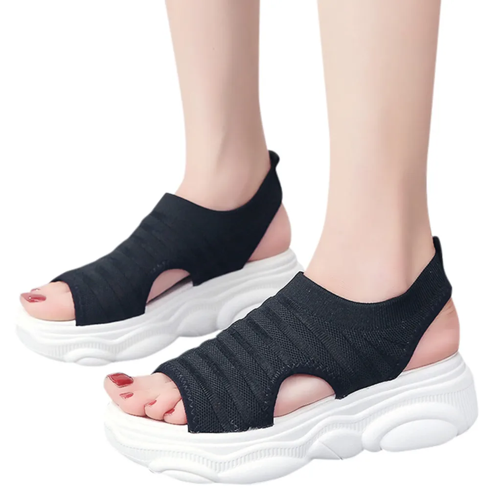 Женские дышащие сандалии SAGACE черные прогулочные на платформе лето 2019|Боссоножки