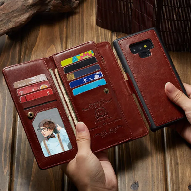 Роскошный кожаный чехол кошелек для Samsung Galaxy Note 9 2 в 1 с магнитной застежкой