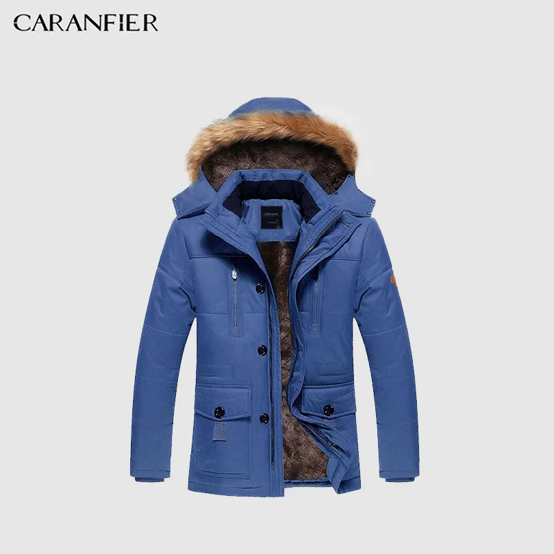 

CARANFIER Mens Winter Parkas Hooded Thicken Warm Plus Velvet Outdoor Overcoat Male Solid Coats Men Jackets Pockets Windproof