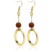 black brown white wooden beads golden hoop women drop earrings dangle earrings