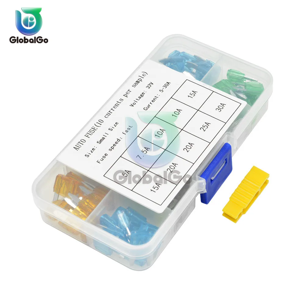 Small Size 100pcs/Lot Mixed Mini Blade Fuse 5A 10A 15A 20A 25 30A AMP Set For Truck Boat Auto Car Fuse Clip Removal Tool - Цвет: Small Size