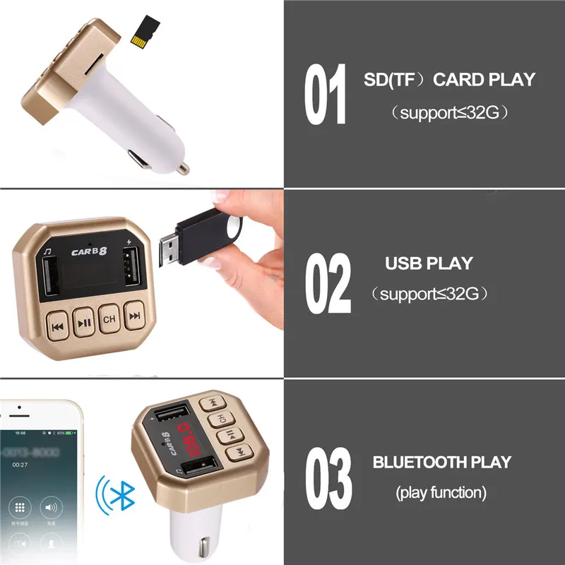 Автомобильный fm-передатчик, Bluetooth 4,2, стерео Mp3 плеер, u-диск, TF карта, цифровой вольтметр, двойной USB 3.1A, зарядное устройство для телефона