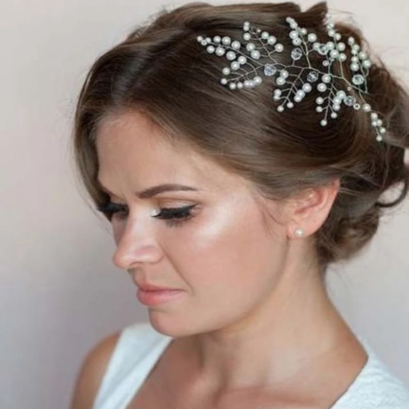 Wedding Bride Hairbands Hair Accessories White Pearl Crystal Bridal Headbands Headwear Women Party Prom Pieces Jewelry | Украшения и