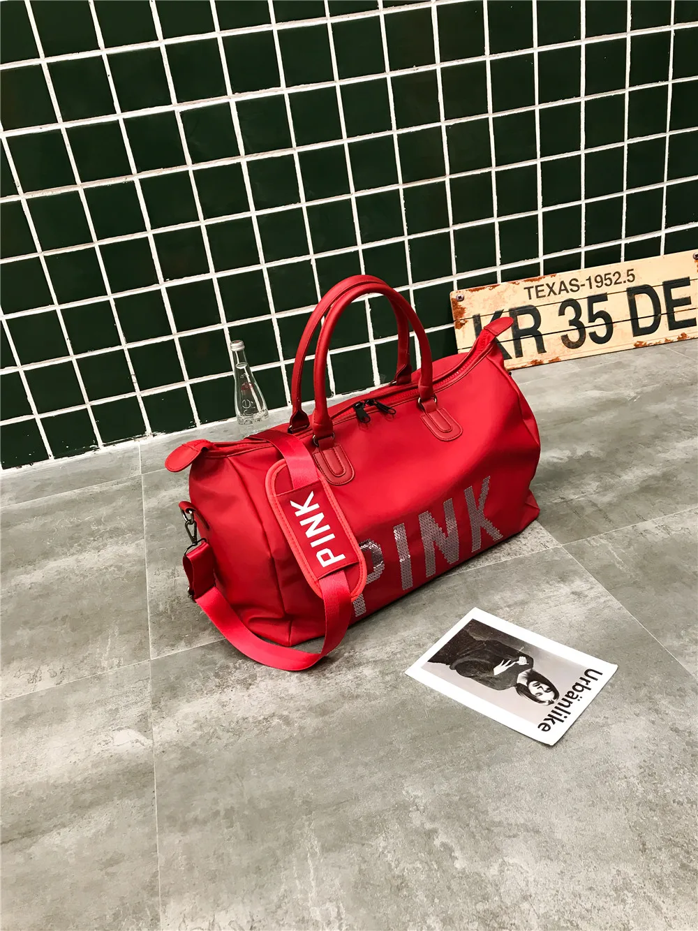 New Large Capacity red black Tote sports Bag Red Duffle Bag gym Bag Weekend Print Handbags for Women