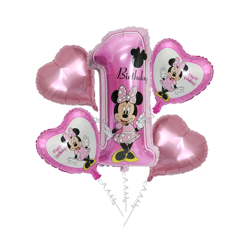 5 pcsc Minnie 12 шт./лот Микки Минни воздушные шары в форме мыши синий мальчик розовый девочка мультфильм день рождения украшения Дети с днем рождения шары - Цвет: 5 pcsc Minnie