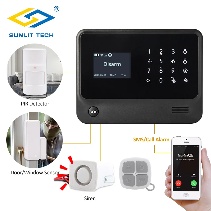 GSM/WIFI/GPRS SMS Alarm System Security Home Emergency Burglar Alarm with Pet PIR Detector Water Leak Sensor and SOS Button